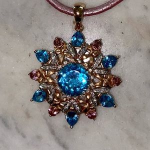 SOLID 14K Rose Gold Blue Topaz &Tourmaline Pendant